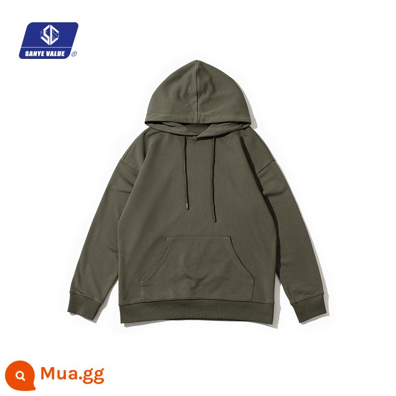 Đến với hình để tùy chỉnh áo len in thêu logo diy nặng áo hoodie đồng phục lớp áo thu đông dài tay áo yếm - màu xanh cacbon