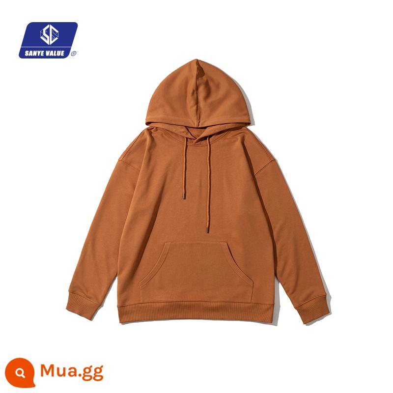 Đến với hình để tùy chỉnh áo len in thêu logo diy nặng áo hoodie đồng phục lớp áo thu đông dài tay áo yếm - nâu