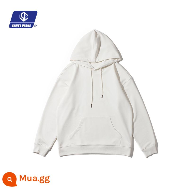 Đến với hình để tùy chỉnh áo len in thêu logo diy nặng áo hoodie đồng phục lớp áo thu đông dài tay áo yếm - Trắng