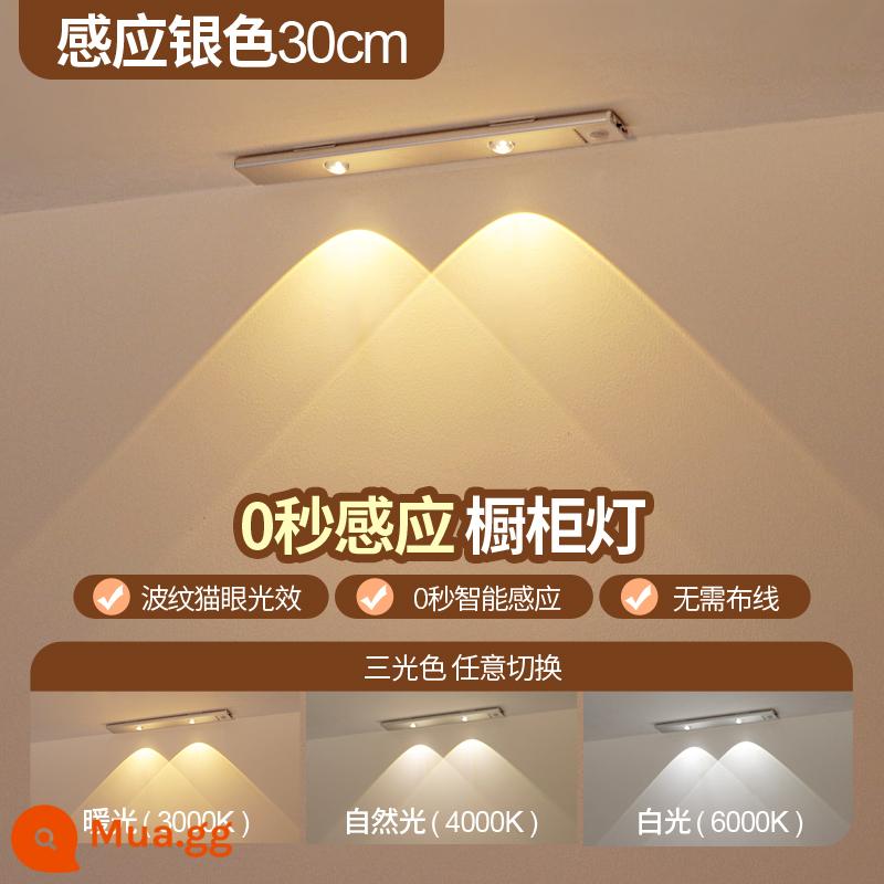 Dải ánh sáng cảm biến cơ thể con người có sạc tủ rượu đèn led nhà bếp không dây tủ giày tủ quần áo dải đèn tự dính ánh sáng tủ tổng thể - Đèn ba màu ngọn đồi nhỏ 30CM [cảm biến/luôn bật/sạc/bám dính từ tính]