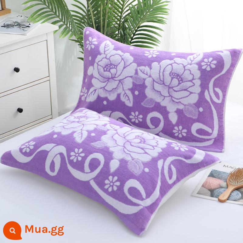 Cặp khăn gối 100% cotton terry, khăn gối kẻ sọc dày dặn dành cho người lớn bằng vải cotton nguyên chất, thấm hút mồ hôi, mềm mại và không rụng xơ vải vào mùa đông - Hoa Streamer tím [cặp] 50*73cm