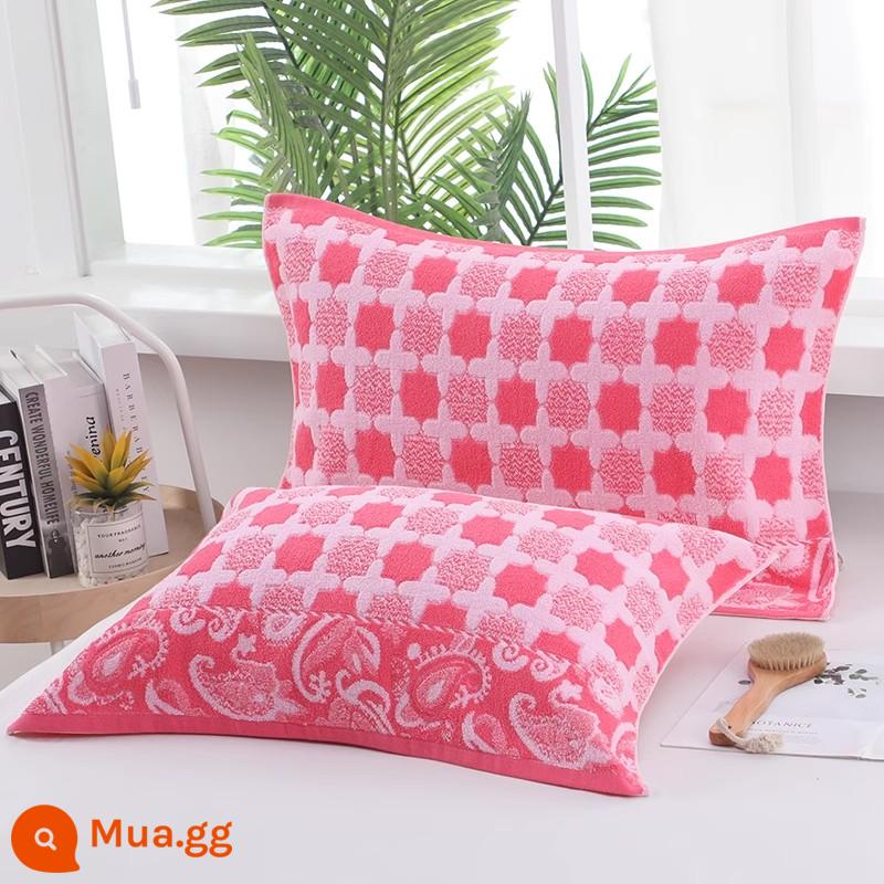 Cặp khăn gối 100% cotton terry, khăn gối kẻ sọc dày dặn dành cho người lớn bằng vải cotton nguyên chất, thấm hút mồ hôi, mềm mại và không rụng xơ vải vào mùa đông - Hoa chéo hồng [cặp] 50*73cm