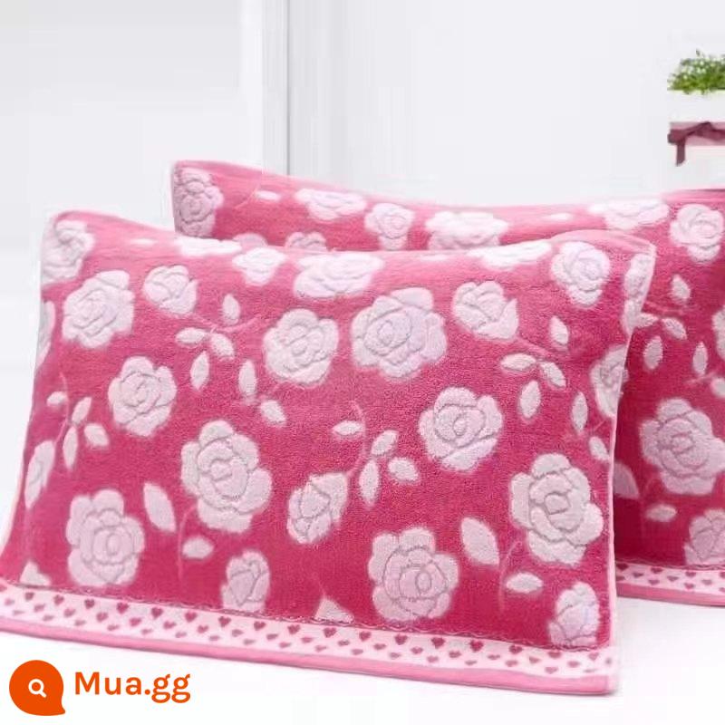 Cặp khăn gối 100% cotton terry, khăn gối kẻ sọc dày dặn dành cho người lớn bằng vải cotton nguyên chất, thấm hút mồ hôi, mềm mại và không rụng xơ vải vào mùa đông - Đậu Đậu Vườn Hồng [Gói Cặp] 50*73cm