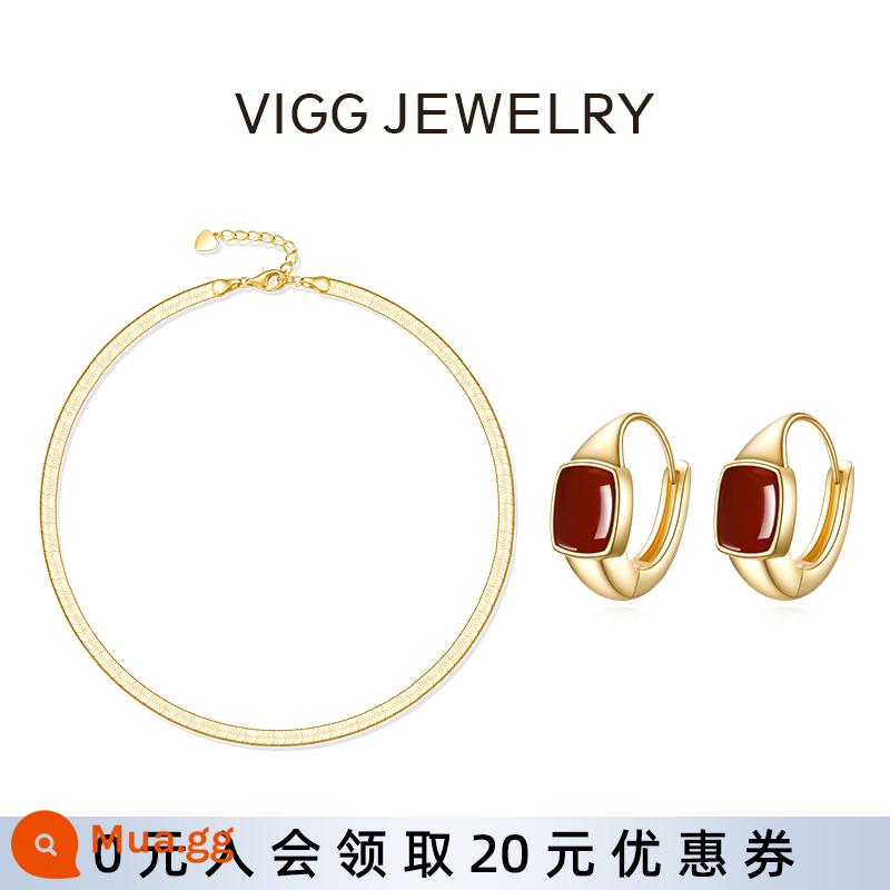 VIGG Rum Bông Tai Nữ Bông Tai Bạc 2023 Mới Hợp Thời Trang Bông Tai Cao Cấp Tính Khí Bông Tai - Khuyên tai rượu rum + dây chuyền xương rắn (màu vàng điện)