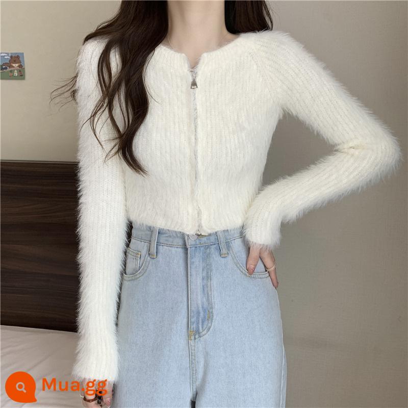 Áo len velvet của Mink Zipper Velvet Áo sơ mi nữ vào mùa thu và mùa đông với ý thức thiết kế thích hợp đầu ngắn Slim - Áo sơ mi trắng [áo không khí nhẹ nhàng/trang phục Versailles dịu dàng/độc đáo, siêu đẹp và mỏng/phong cách tối giản/nghỉ trà phong cách Pháp/phong cách Hàn Quốc/ngách cực đẹp và độc đáo/Áo sơ mi giảm tuổi theo phong cách châu Âu và phương Tây phong cách nóng bỏng/đẹp và thời trang /hợp thời trang]