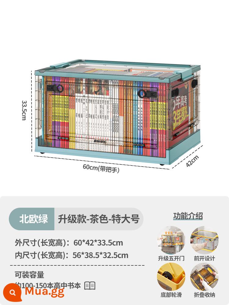 hộp lưu trữ hộp sách lớp học sinh viên hoàn thiện sách hộp lưu trữ sách có thể gập lại ký túc xá hộp lưu trữ sách trong suốt - Model nâng cấp - nâu xanh - cực lớn (dài 60*rộng 42*cao 33,5cm)