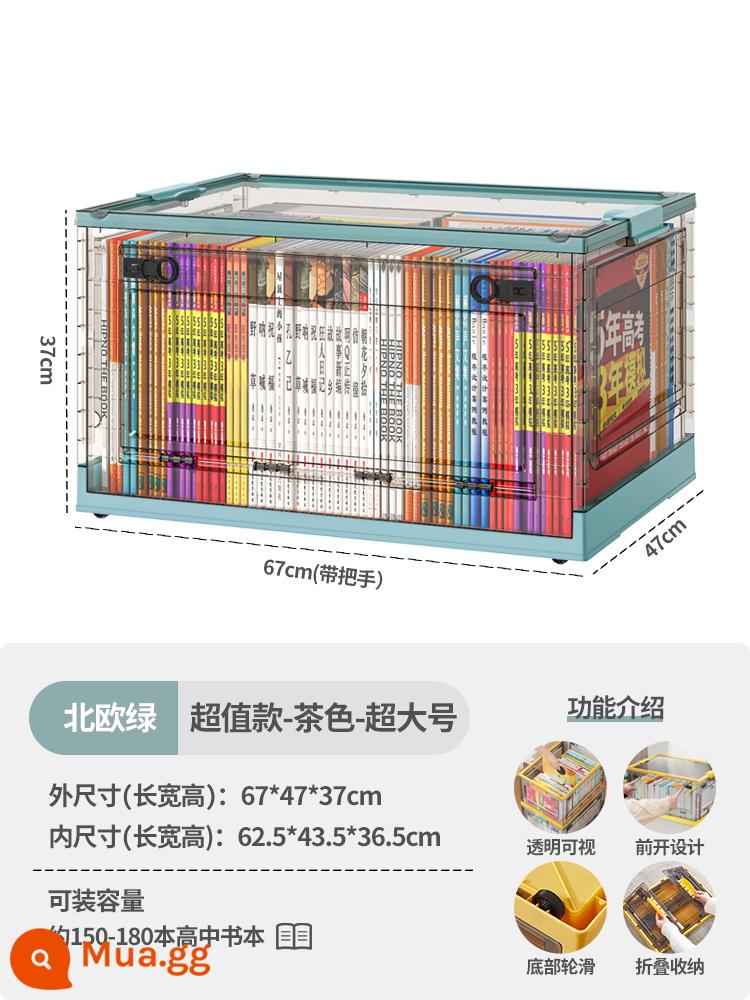 hộp lưu trữ hộp sách lớp học sinh viên hoàn thiện sách hộp lưu trữ sách có thể gập lại ký túc xá hộp lưu trữ sách trong suốt - Model giá trị-nâu xanh-kích thước cực lớn (dài 67*rộng 47*cao 37cm)