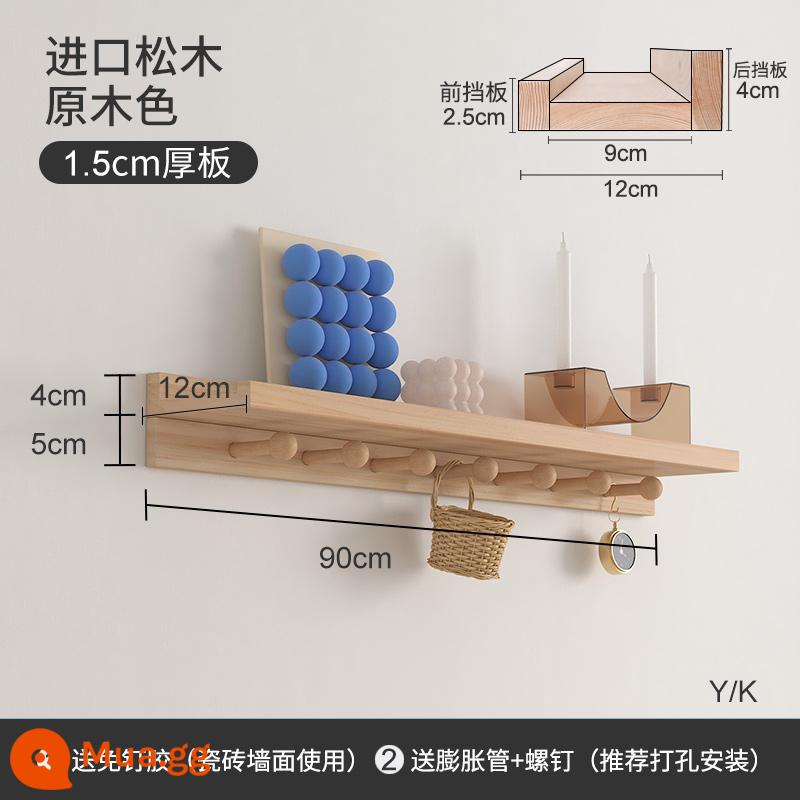 Kệ gỗ treo tường miễn phí đục lỗ cán mỏng treo tường vách ngăn TV trang trí tường tùy chỉnh từ phân vùng - Màu gỗ 12*90 [móc miễn phí]