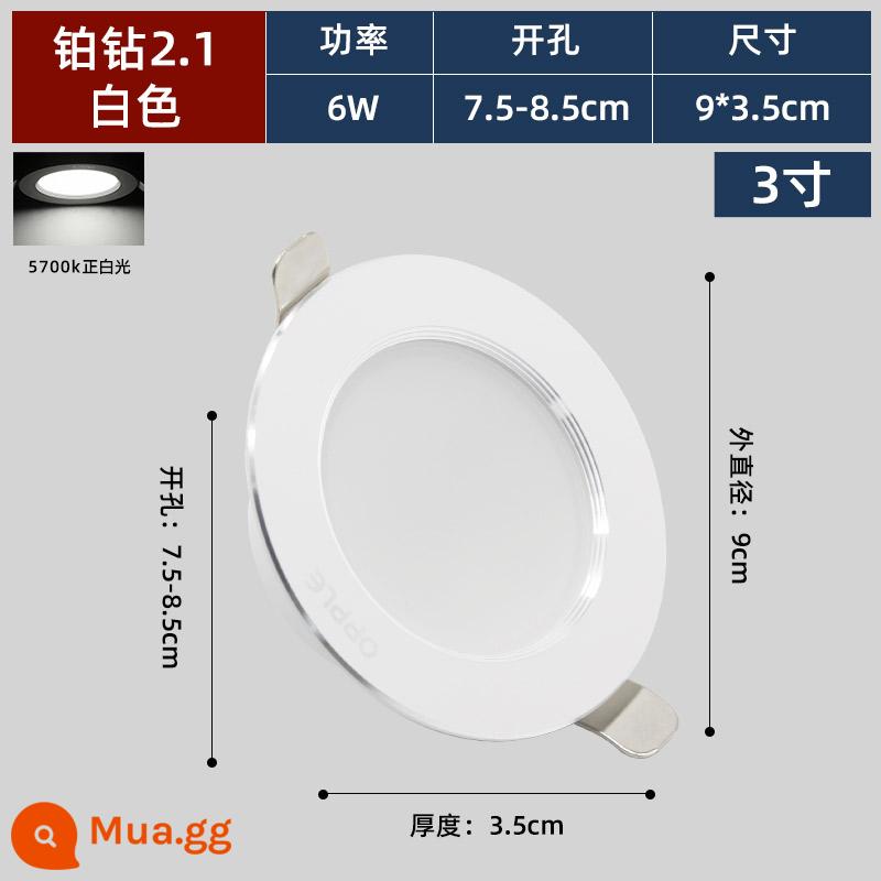 Op LED Downlight Nhúng Gia Đình Âm Trần 5W Treo Trần Hút Hành Lang Đèn Chiếu Điểm Phòng Khách 7.5 Lỗ Khoan Ánh Sáng - Mới trắng + bạc (kim cương bạch kim cao cấp) Khoan 6W 7-8,5CM ánh sáng trắng dương-độ dày 3,5cm