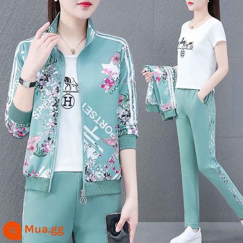 Chính Thức Chính Hãng Áo Cardigan Thể Thao Nữ Xuân Thu 2023 Mới Dáng Rộng Thời Trang Áo Khoác Nữ Ba Mảnh - màu xanh lá