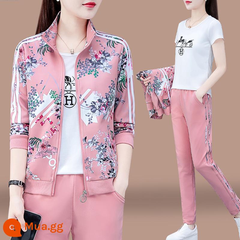 Chính Thức Chính Hãng Áo Cardigan Thể Thao Nữ Xuân Thu 2023 Mới Dáng Rộng Thời Trang Áo Khoác Nữ Ba Mảnh - Hồng