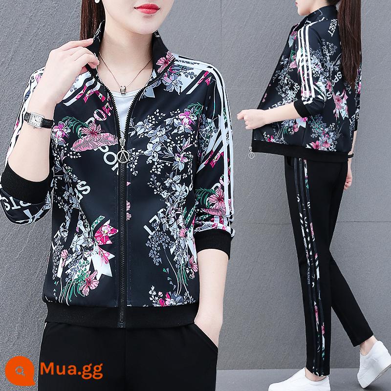 Chính Thức Chính Hãng Áo Cardigan Thể Thao Nữ Xuân Thu 2023 Mới Dáng Rộng Thời Trang Áo Khoác Nữ Ba Mảnh - đen