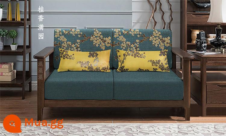 Vỏ ghế sofa bằng gỗ nguyên khối tùy chỉnh, vỏ bọc phổ quát bao gồm tất cả, đệm phổ quát vải lanh Trung Quốc, bọc ghế sofa tùy chỉnh - Khu vườn xanh thẫm đầy quế