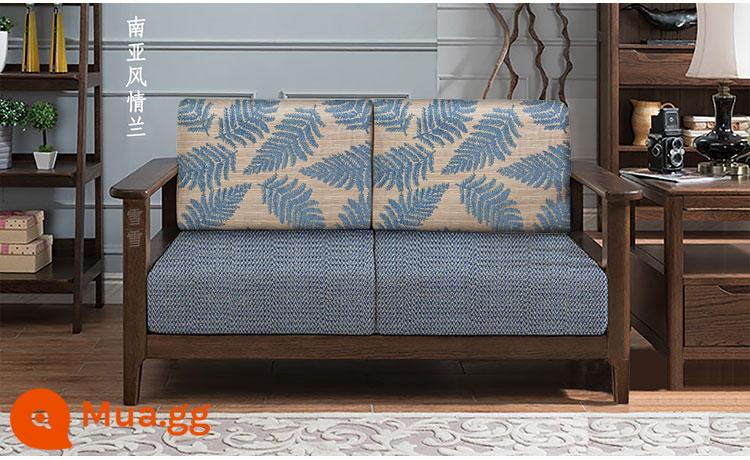 Vỏ ghế sofa bằng gỗ nguyên khối tùy chỉnh, vỏ bọc phổ quát bao gồm tất cả, đệm phổ quát vải lanh Trung Quốc, bọc ghế sofa tùy chỉnh - Lá phong lan màu xanh nhạt phong cách Nam Á