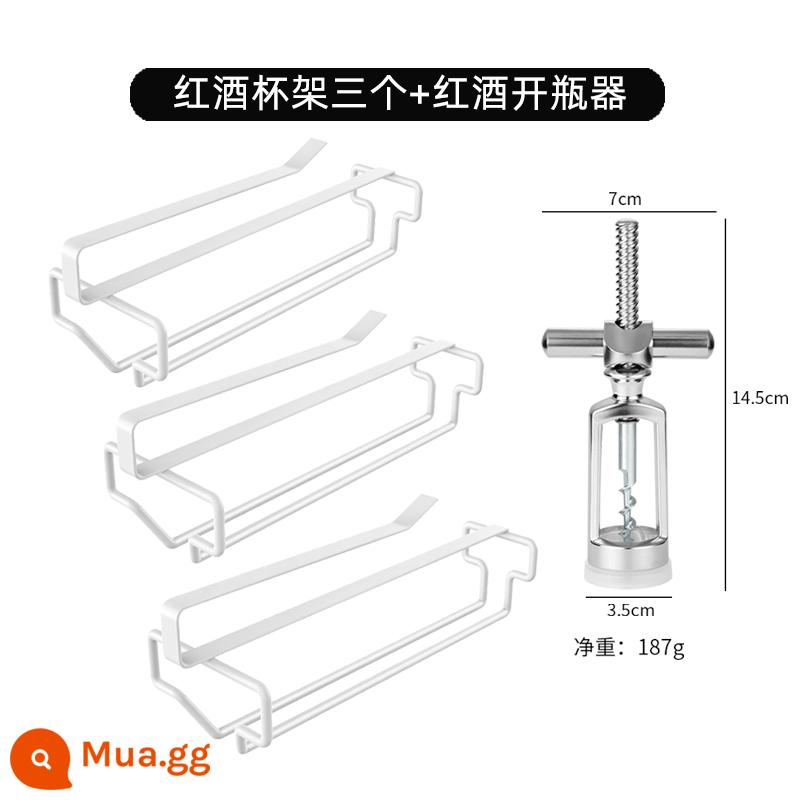 Giá đỡ ly rượu vang đỏ lộn ngược không đục lỗ cốc kim loại treo tổng thể dưới tủ nhà lớp lưu trữ kệ kệ ánh sáng sang trọng - Ba hàng màu trắng + [dụng cụ mở chai hợp kim kẽm]