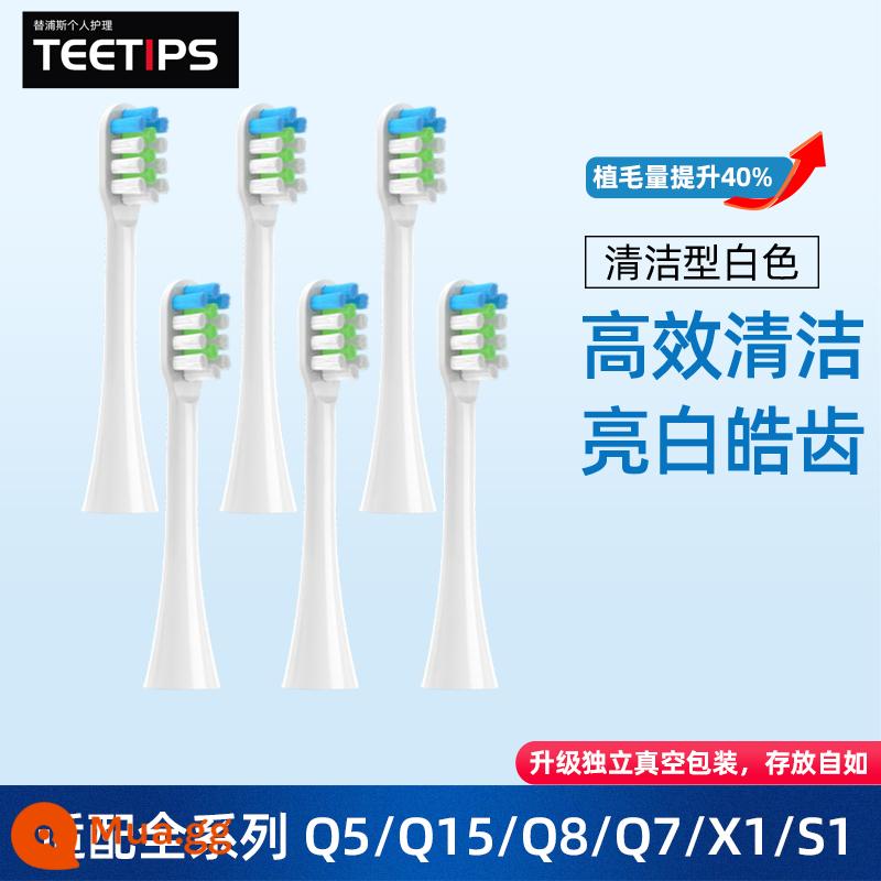 TEETIPS thích ứng với đầu bàn chải đánh răng điện Qianshan Q5/Q7/Q8/X1/Q15 để thay thế váy kim cương S1 Cimarron - Loại sạch - màu trắng (gói 6 cái)