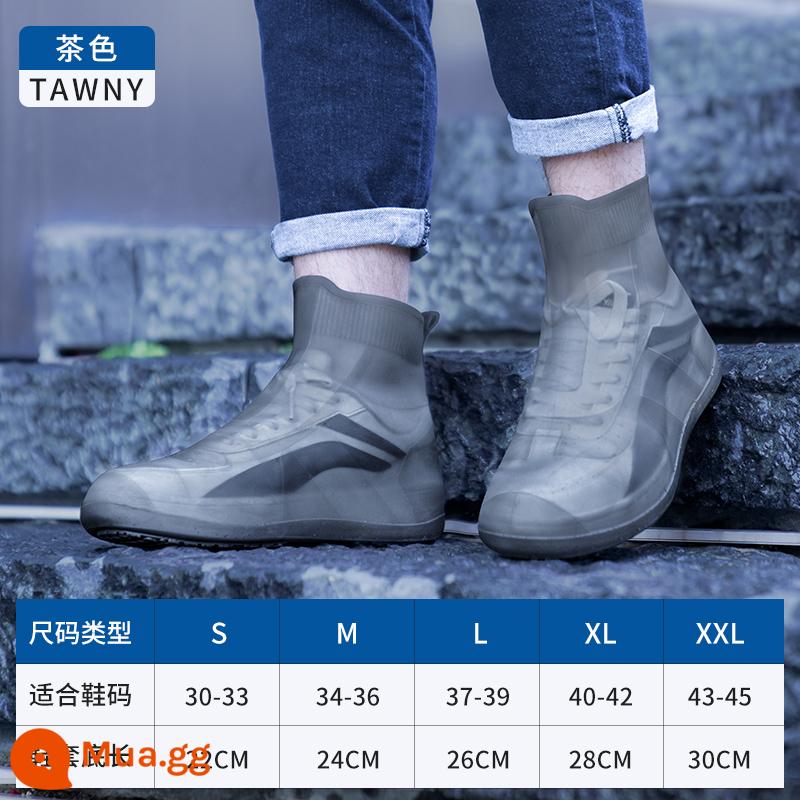 Giày mưa nam -shoe Giày mưa Giày không thấm nước chống lại giày dày - Ống trung bình màu nâu [đáy dày hai lớp]