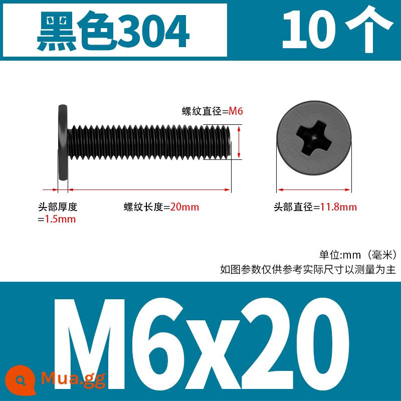 Vít đầu phẳng bằng thép không gỉ 304 CM đầu phẳng lớn vít đầu mỏng vít máy tính M2M3M4M5M6 - M6*20 (10 cái) 304 đen