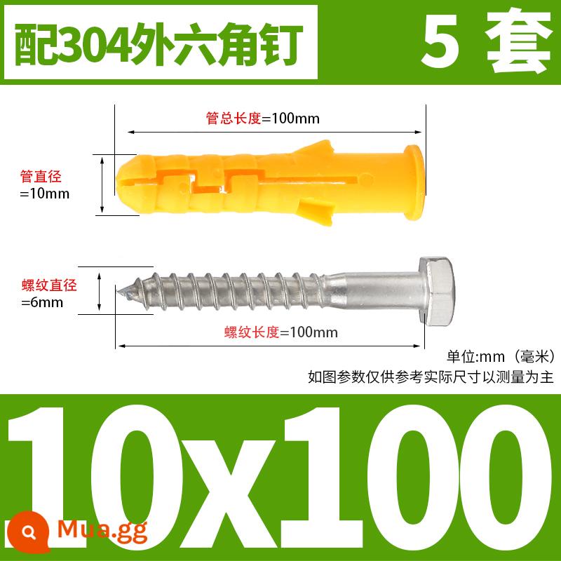 Nhỏ màu vàng croaker nhựa ống mở rộng vít mở rộng cao su cắm bu lông mở rộng cắm Bộ vít tự tháo 6/8/10mm tiêu chuẩn quốc gia - 10*100[5 bộ] với 304 hình lục giác tự khai thác bên ngoài