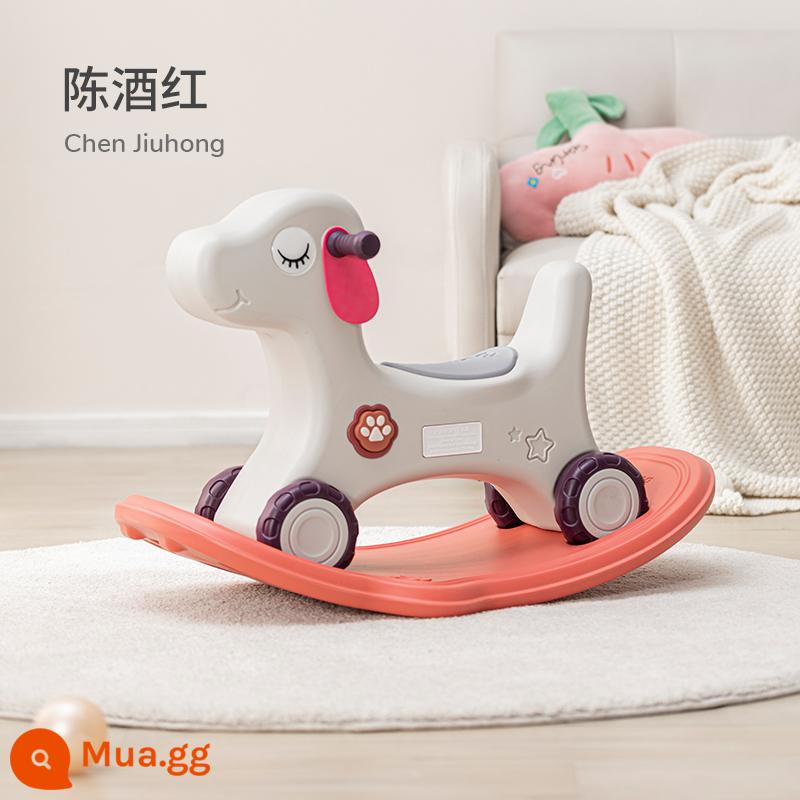 Xe bập bênh Manlong ngựa yoyo 2 trong 1 1 tuổi tặng bé ngựa gỗ nhỏ trẻ em xe bập bênh đồ chơi trẻ em - (Ba trong một) Chen rượu vang đỏ [ngựa bập bênh + xe yo-yo + thiết bị BB + đệm]