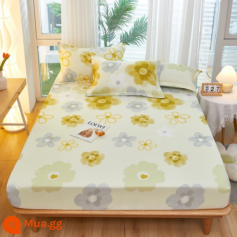 Túi trải giường bằng cotton dày dặn, ga trải giường bằng vải cotton một mảnh, nệm 1,8m, túi trải giường chống trượt 1,5 bộ ga trải giường trọn gói, bộ 3 món - Chờ hoa nở