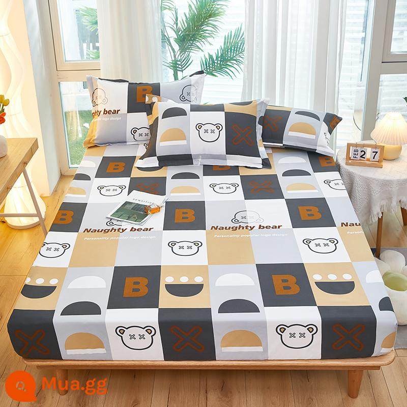 Túi trải giường bằng cotton dày dặn, ga trải giường bằng vải cotton một mảnh, nệm 1,8m, túi trải giường chống trượt 1,5 bộ ga trải giường trọn gói, bộ 3 món - bảng chữ cái gấu