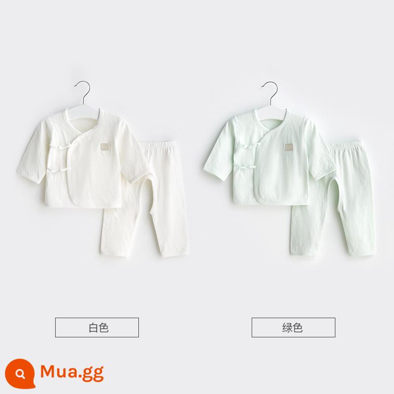 Quần áo trẻ sơ sinh mùa xuân, mùa thu và mùa đông đồ lót có đáy hai mảnh sơ sinh cotton nguyên chất 0 quần áo mùa thu March baby tu sĩ phù hợp với - 21317 trắng/xanh 2 bộ