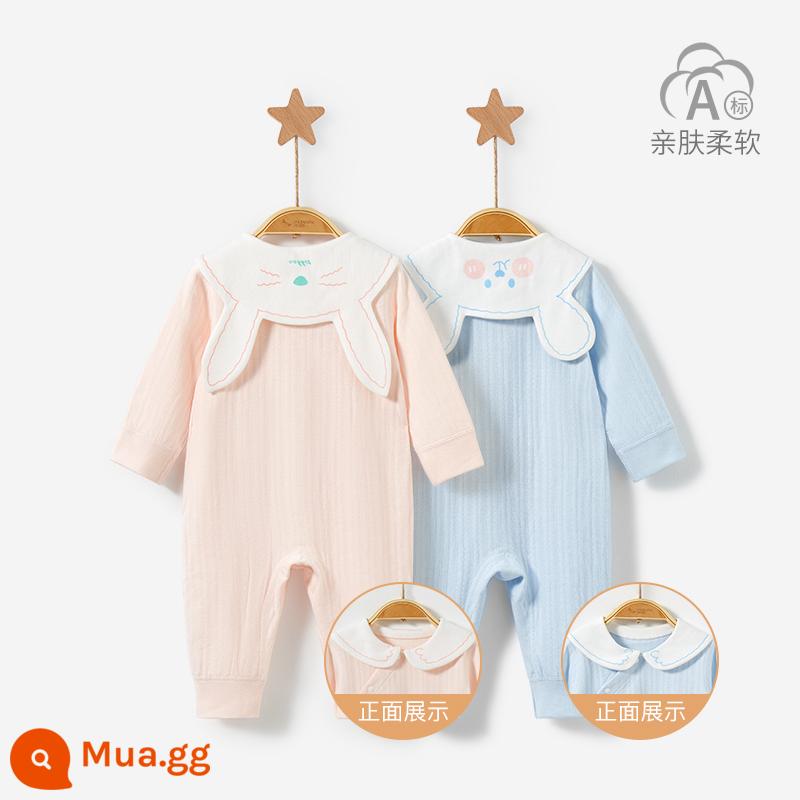 Áo Liền Quần Cho Bé Xuân Thu Đông Sơ Sinh Đáy Cotton Nguyên Chất Nam Nữ Trăng Tròn Ấm Liền Quần Bộ Đồ Ngủ Bộ Quần Áo Trẻ Em - 22087 hồng/xanh 2 chiếc