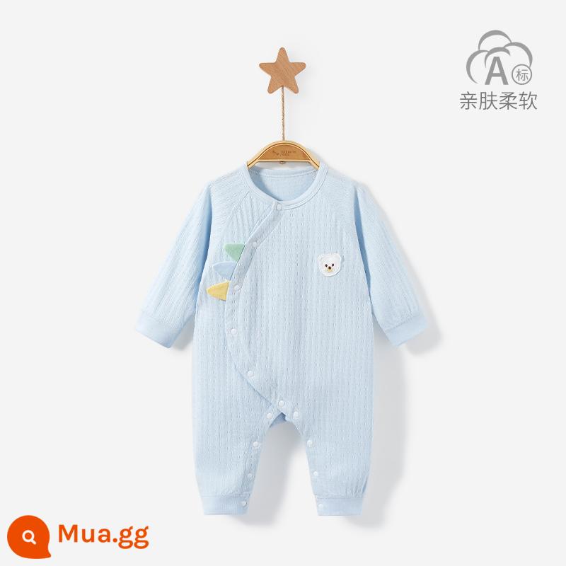 Áo Liền Quần Cho Bé Xuân Thu Đông Sơ Sinh Đáy Cotton Nguyên Chất Nam Nữ Trăng Tròn Ấm Liền Quần Bộ Đồ Ngủ Bộ Quần Áo Trẻ Em - 3LT005 (màu xanh)