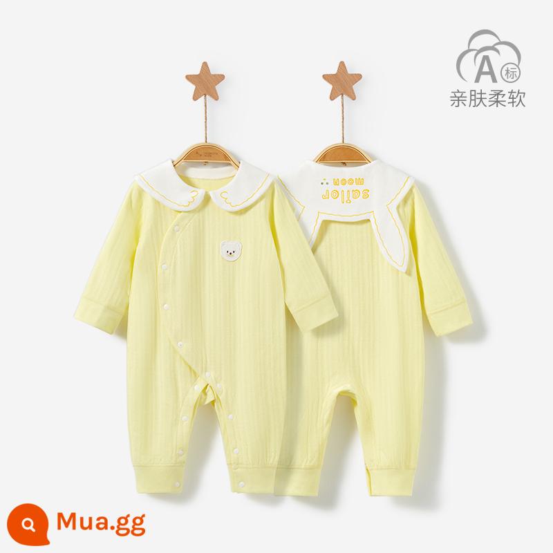 Áo Liền Quần Cho Bé Xuân Thu Đông Sơ Sinh Đáy Cotton Nguyên Chất Nam Nữ Trăng Tròn Ấm Liền Quần Bộ Đồ Ngủ Bộ Quần Áo Trẻ Em - 22087 (màu vàng)