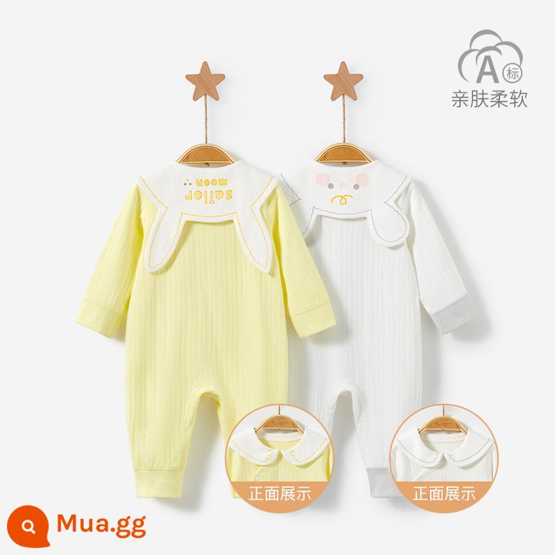 Áo Liền Quần Cho Bé Xuân Thu Đông Sơ Sinh Đáy Cotton Nguyên Chất Nam Nữ Trăng Tròn Ấm Liền Quần Bộ Đồ Ngủ Bộ Quần Áo Trẻ Em - 22087 trắng/vàng 2 cái