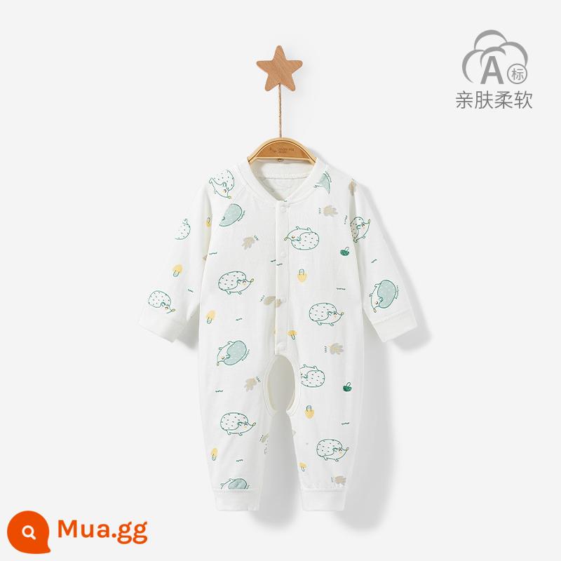 Áo liền quần cho bé mùa xuân, mùa thu đông sơ sinh đáy cotton nguyên chất ấm Bộ đồ ngủ nam nữ mở tập tin áo liền quần phù hợp với quần áo trẻ em - 3LT001 (nhím xanh)