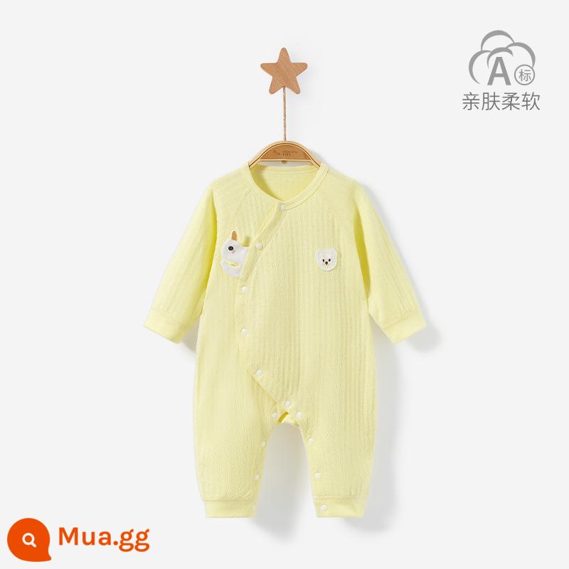 Áo Liền Quần Cho Bé Xuân Thu Đông Sơ Sinh Đáy Cotton Nguyên Chất Nam Nữ Trăng Tròn Ấm Liền Quần Bộ Đồ Ngủ Bộ Quần Áo Trẻ Em - 3LT005 (màu vàng)