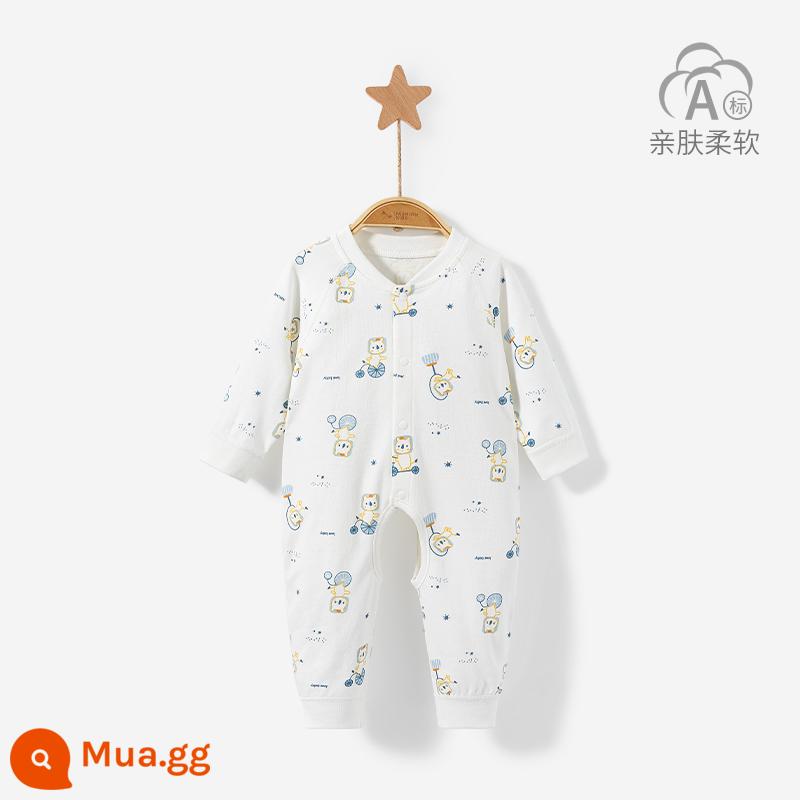 Áo liền quần cho bé mùa xuân, mùa thu đông sơ sinh đáy cotton nguyên chất ấm Bộ đồ ngủ nam nữ mở tập tin áo liền quần phù hợp với quần áo trẻ em - 3LT001 (Sư Tử Xanh)