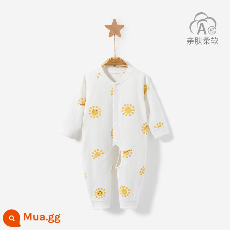 Áo liền quần cho bé mùa xuân, mùa thu đông sơ sinh đáy cotton nguyên chất ấm Bộ đồ ngủ nam nữ mở tập tin áo liền quần phù hợp với quần áo trẻ em - 3LT001 (nắng vàng)