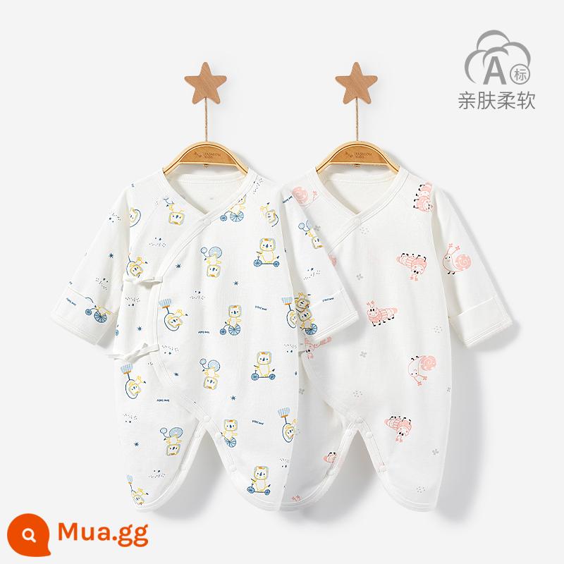 Quần áo trẻ sơ sinh mùa xuân, mùa thu và mùa đông cotton sơ sinh đáy bướm nhà sư áo liền quần nam và nữ phù hợp với áo liền quần trẻ em - 3XL002 Ốc hồng/sư tử xanh 2 chiếc