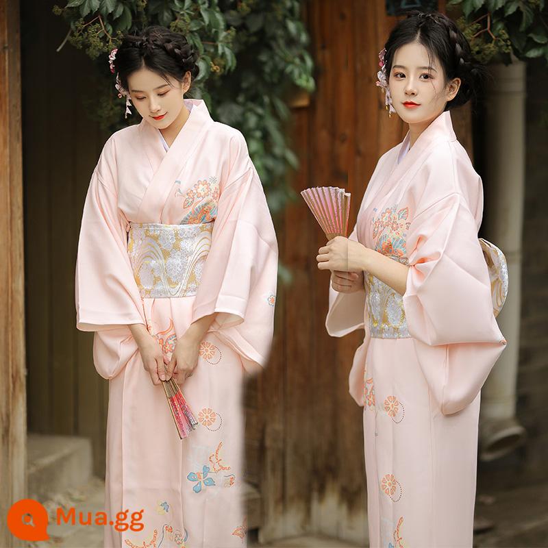 Trang phục chính thức của phụ nữ kimono truyền thống cổ điển và gió trắng gió nhẹ được cải tiến theo phong cách Nhật Bản ngoại cảnh nữ thần ảnh quần áo - Áo kimono số 11 kèm quạt hoa viền trắng