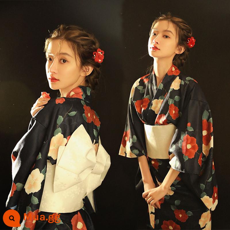 Trang phục chính thức của phụ nữ kimono truyền thống cổ điển và gió trắng gió nhẹ được cải tiến theo phong cách Nhật Bản ngoại cảnh nữ thần ảnh quần áo - Áo kimono số 6 kèm quạt hoa viền trắng