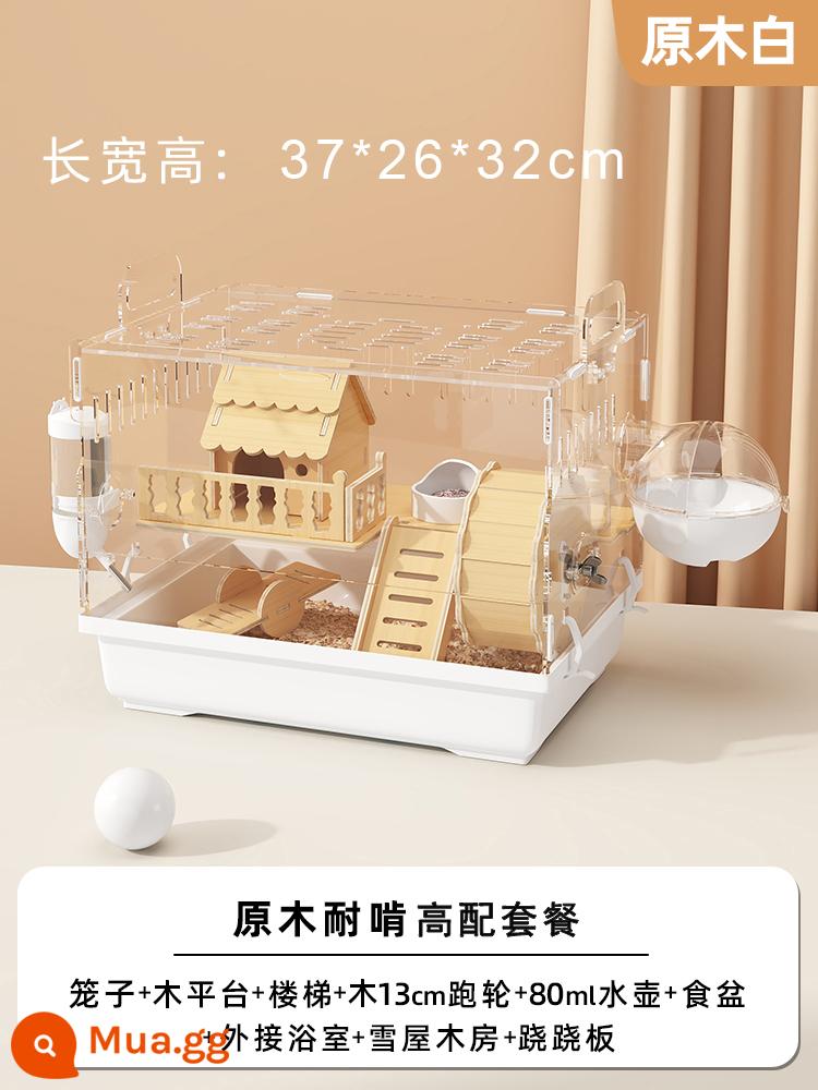 Lồng Hamster Jiaka Đặc Biệt Tổ Gấu Vàng Acrylic 2 Lớp Trong Suốt Quá Khổ Villa Ấm Chăn Nuôi Bộ Hộp - [Chống nip] Gỗ acrylic cao cấp màu trắng