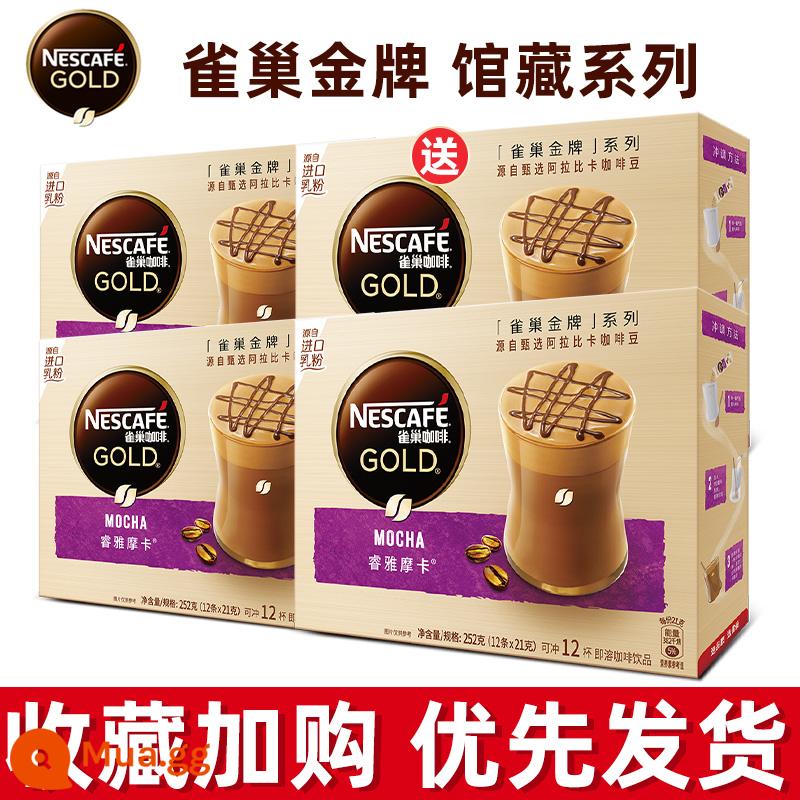 Nestle Gold Collection Cà phê trắng Cà phê hòa tan 3 trong 1 Cà phê trắng Silky Latte 12*3 Hộp - Tặng 3 hộp Mocha + 1 hộp [giao thực tế 4 hộp]