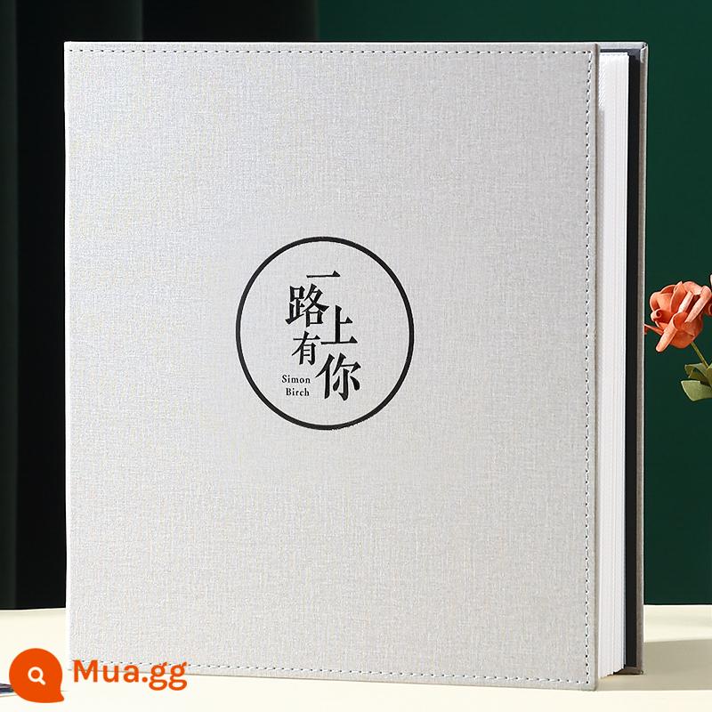 6 inch 1000 mảnh sách ảnh cặp đôi dung lượng lớn album ảnh gia đình album xen kẽ ảnh bìa da 5 inch - Cùng em đi suốt chặng đường - da xám