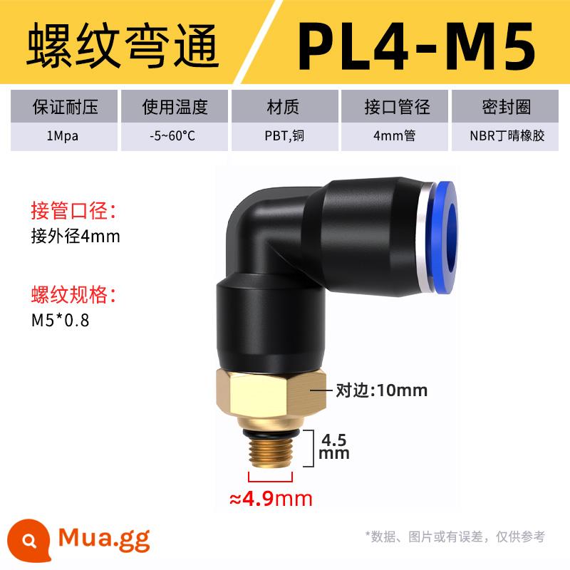 Đầu nối khí quản cắm nhanh đầu nối nhựa khuỷu ren PL8-02/4-M5/6-01/10-03 - PL 4-M5