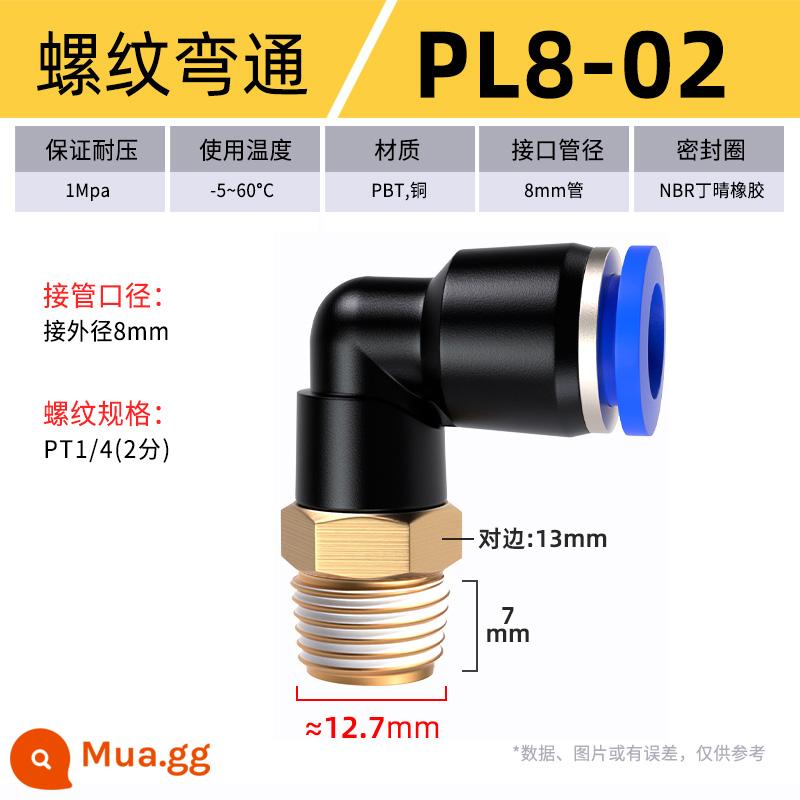 Đầu nối khí quản cắm nhanh đầu nối nhựa khuỷu ren PL8-02/4-M5/6-01/10-03 - PL 8-02