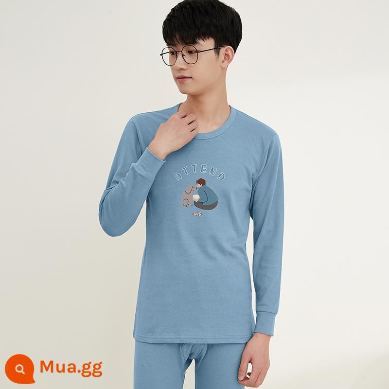 Bộ đồ lót cotton nguyên chất dành cho nam thanh niên Quần áo mùa thu cotton quần vệ sinh học sinh trung học cơ sở và trung học phổ thông ấm áp áo len bông lớn cho trẻ em mùa đông - Xanh nhạt 1979