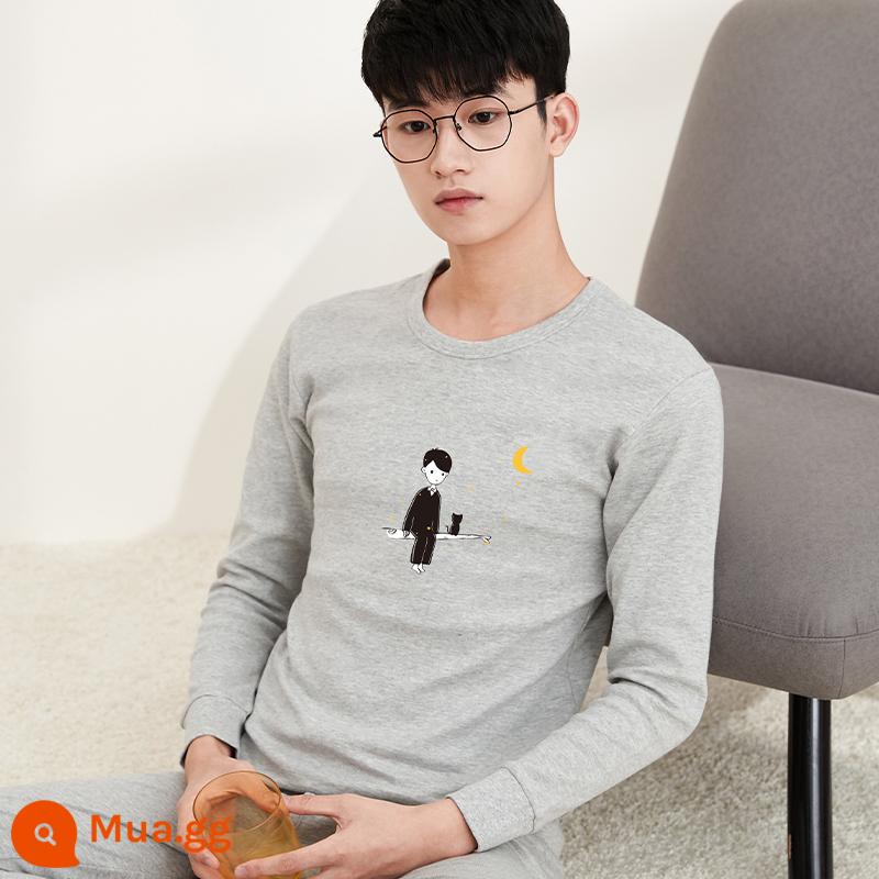 Bộ đồ lót cotton nguyên chất dành cho nam thanh niên Quần áo mùa thu cotton quần vệ sinh học sinh trung học cơ sở và trung học phổ thông ấm áp áo len bông lớn cho trẻ em mùa đông - Xám nhạt 1117