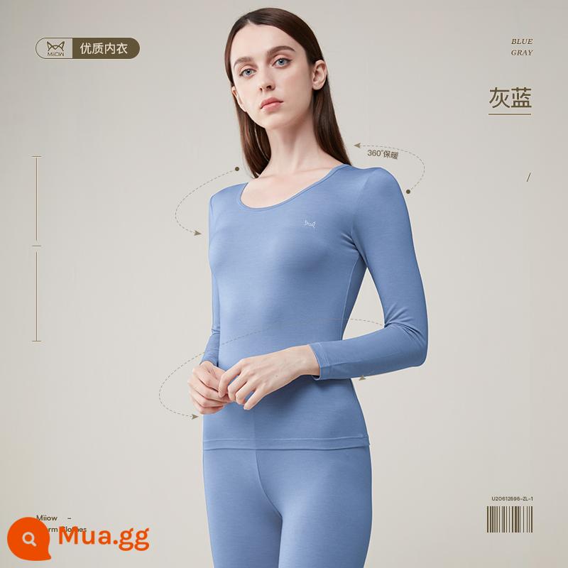 Catman nam quần áo mùa thu và quần vệ sinh phù hợp với phần mỏng slim đáy mỏng phương thức áo len cotton sưởi ấm sưởi ấm quần áo nam mùa đông - [Cotton Mo thoải mái + Cổ tròn đa năng] Xám Xanh