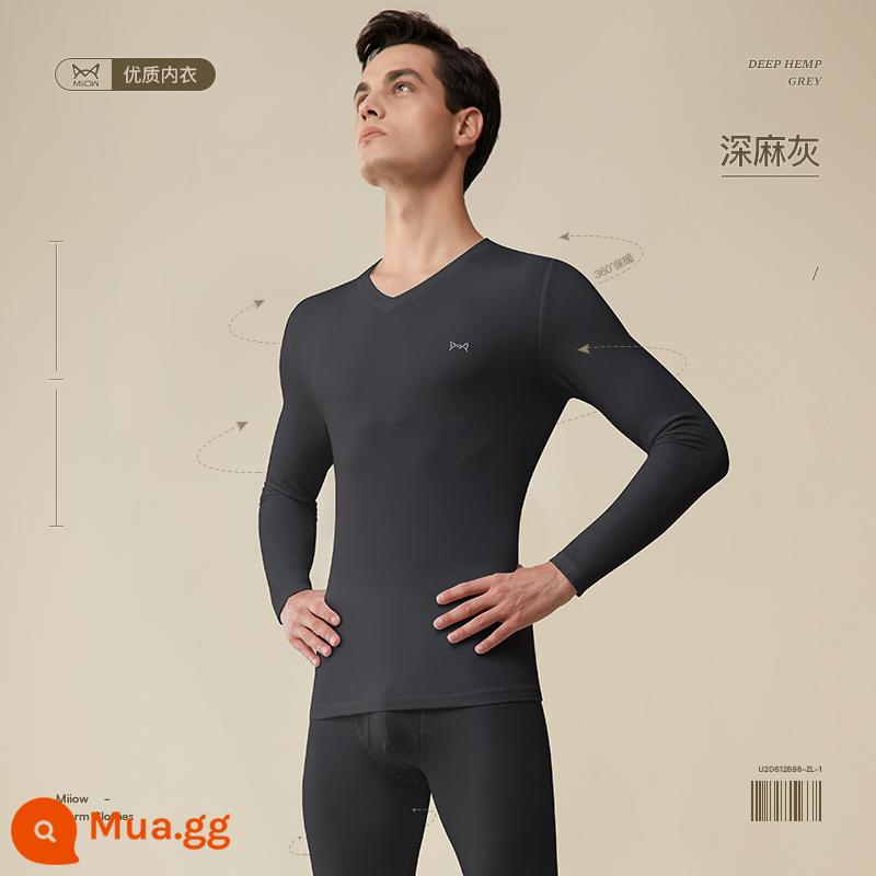 Catman nam quần áo mùa thu và quần vệ sinh phù hợp với phần mỏng slim đáy mỏng phương thức áo len cotton sưởi ấm sưởi ấm quần áo nam mùa đông - [Cotton Mo thoải mái + Cổ chữ V lịch lãm] Xám thạch nam đậm