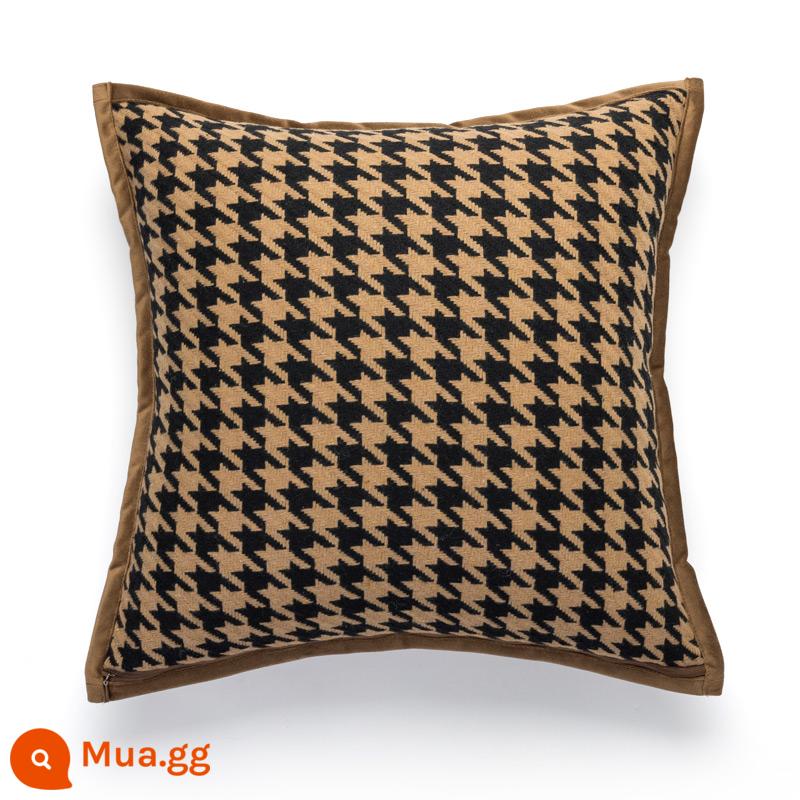 Màu cà phê họa tiết houndstooth gối nâu sofa cao cấp phòng khách phong cách retro ánh sáng sang trọng gối da cao cấp đệm đầu giường - Houndstooth viền cà phê nâu cổ điển