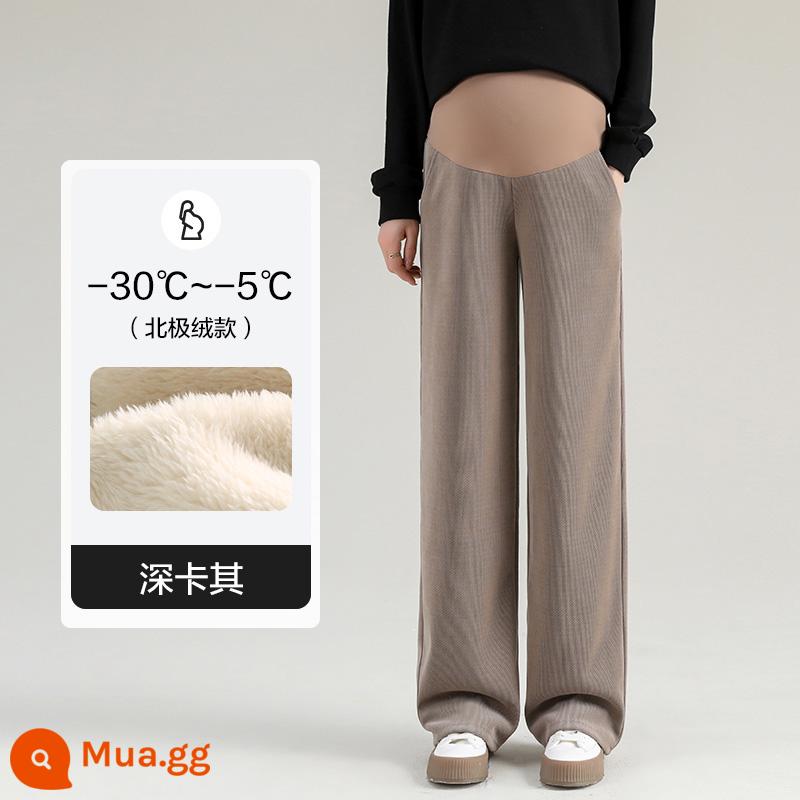 Quần bà bầu thu đông, quần ống rộng mặc ngoài, quần cotton ấm nhung dày mùa đông, quần ống đứng, quần áo mùa đông size lớn - Nhung Bắc Cực-Kaki tối