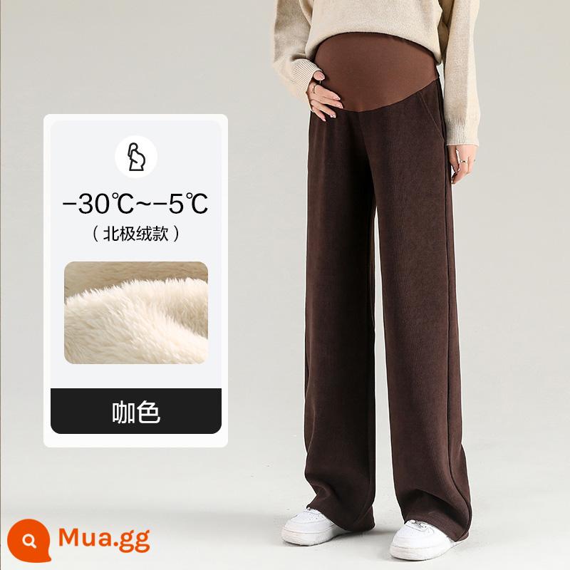 Quần bà bầu thu đông, quần ống rộng mặc ngoài, quần cotton ấm nhung dày mùa đông, quần ống đứng, quần áo mùa đông size lớn - Bắc Cực màu nâu nhung